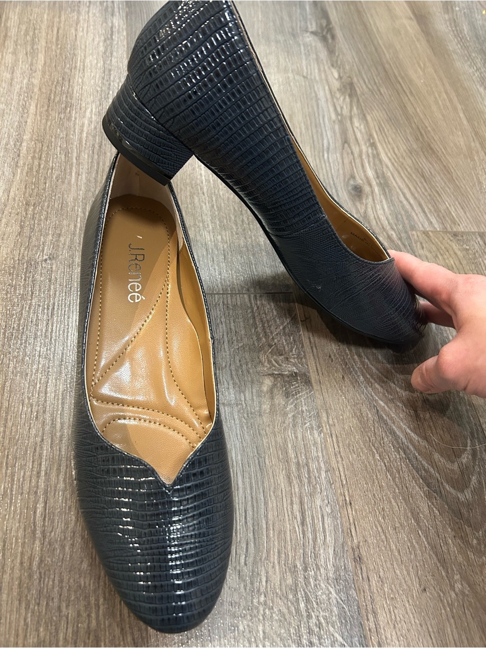 J.Reneé Black Textured Low Block Heel Flats